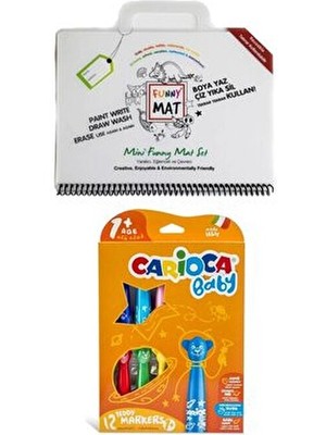 Akademi Çocuk Funny Mat Mini ve Carioca Baby Teddy 12'li Keçeli Kalem (Boya ve Kolayca Sil) 2'li Set
