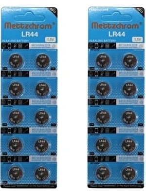 Mettzchrom 20 Adet Alkalin Düğme Pil LR44H AG13 A76 SR44 1,55 Volt Yüksek Performans