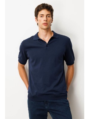 Erkek Polo Yaka %100 Pamuk Kısa Kol Ince Triko Lacivert