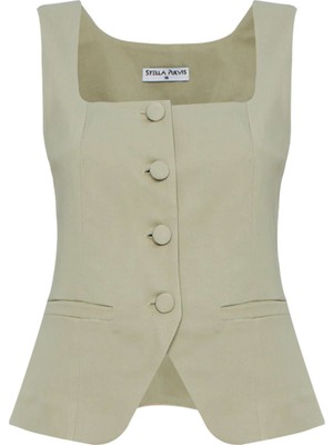 Haki Astarsız Kare Yaka Yelek