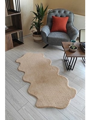 Vizon Peluş Post Çift Kafa Yıkanabilir Kaymaz Taban Tavşan Tüyü Halı Yolluk