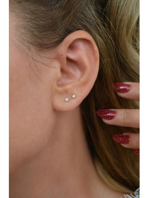 Sacce Scarves & Accessories Zirkon Taşlı Gümüş Renkli 2.5 mm Tektaş Küpe