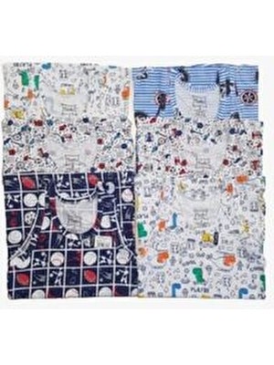 Tutku 6lı Paket Erkek Çocuk Atlet Karışık Desenli Elastan Dokuma Kumaş ve Rahat Yaka Tipi