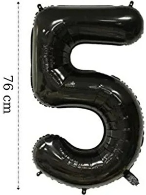 Folyo Balon 5 Rakamı Helyum Balon 76 cm Siyah Renk