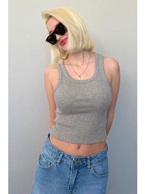 Gri Kalın Askılı Fitilli Atlet MG2459