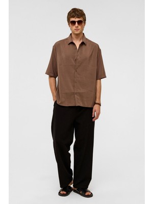 Basic Oversize Kısa Kollu Modal  Gömlek Vizon