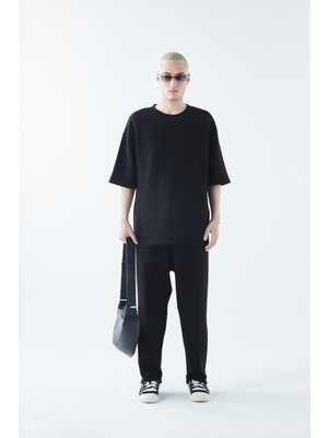 Oversize Basıc Triko Eşofman Takım Siyah