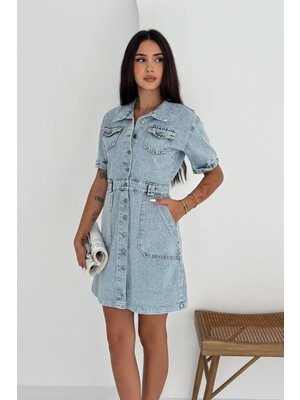 Kadın Düğmeli Denim Elbise – Rahat & Şehirli Stil