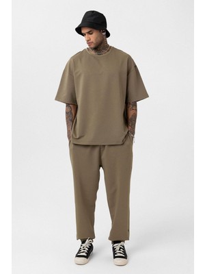 Paça Lastikli Basic Oversize Eşofman Takımı Haki