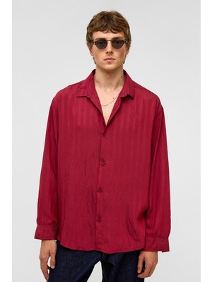 Oversize Uzun Kollu Modal Kumaş Gömlek Bordo