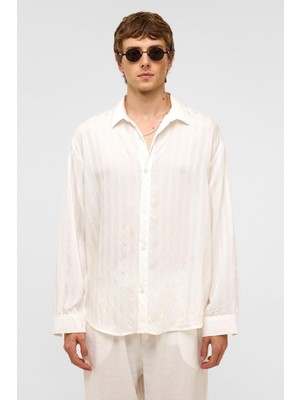 Oversize Uzun Kollu Modal Kumaş Gömlek Beyaz