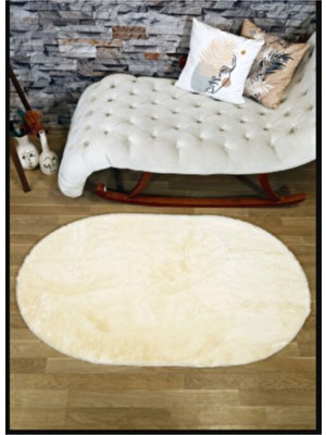 Oval Yumuşak Peluş Post Yıkanabilir Kaymaz Taban Tavşan Tüyü Halı Yolluk En 60 cm
