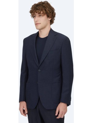 Açık Lacivert Düz Modern Fit Yün Karışımlı Ceket