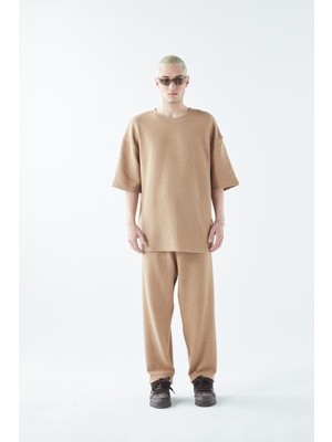Oversize Basıc Triko Eşofman Takım Vizon