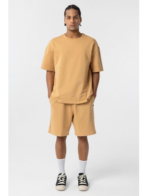Basic Oversize Şort Takım Hardal