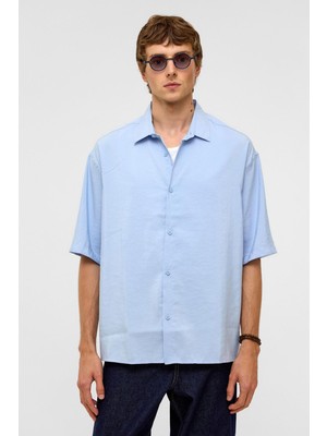Basic Oversize Kısa Kollu Modal  Gömlek Bebe Mavi