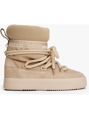 Tommy Hilfiger Tommytech Logo Şeritli Sıcak Kar Kadın Bej Bot FW0FW08998ACC