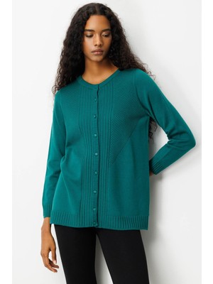 Kadın Sıfır Yaka Önü Uzun Çizgili Biriktirmeli Hırka Ö.başı