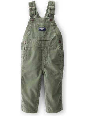 Oshkosh Yeşil Kadife Erkek Bebek Salopet Kolsuz Düz Tasarım Ayarlanabilir Askılarla