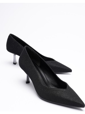 Mubiano Kadın Deri Topuklu Ayakkabı 6 cm Sivri Burunlu Siyah Kiera