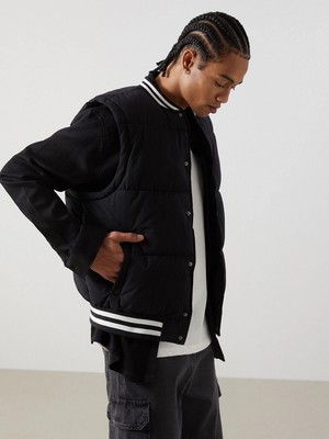 Xsıde Siyah Standart Kalıp Kolej Yaka Erkek Şişme Yelek