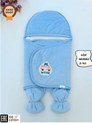 Tomuycuk Fitilli Kadife Erkek Bebek Kundağı Mavi Düz Desenli 75x40 cm Yumuşak ve Hafif