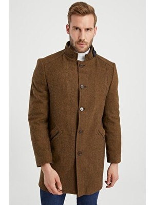 Dynamo Hardal Renk Dik Yaka Kaşe Kaban Uzun Kol Polyester Karışımlı