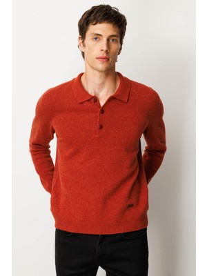 Erkek Polo Yaka Basic Yün Kazak Kiremit