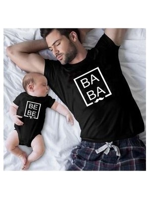 Venüs Dijital Baba Bebe Tasarım Siyah Tshirt Zıbın Kısa Kol %100 Organik Pamuk Trend Tarz Cepsiz