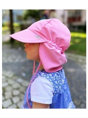 Pembe Flap Lejyoner, Ense Korumalı, Boyundan Bağlamalı, Lastikli Ayar Tokalı Çocuk Bebek Güneş Şapka