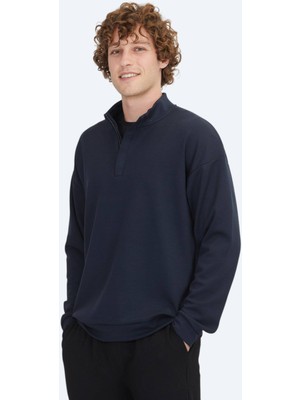 Lacivert Dik Yaka Sweatshırt