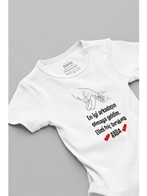 Overoz Organik %100 Pamuk Kısa Kollu Bebek Body Unisex Elimi Hiç Bırakma Temalı