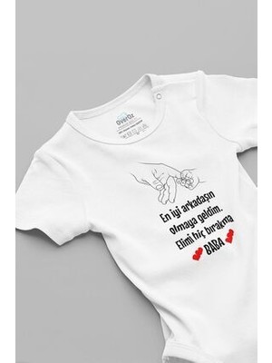 Overoz Unisex Kısa Kollu Bebek Body Elimi Hiç Bırakma Baba Baskılı 5176