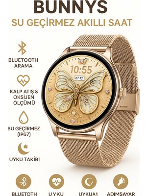 iPhone 17 Uyumlu Şık Kadın Akıllı Saat – Su Geçirmez, Yuvarlak Çelik Kasa, Metal Kordon