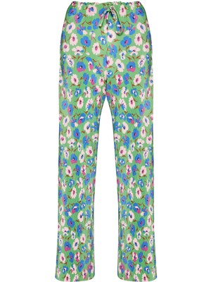 Yeşil Beli Lastikli Pliseli Cepli Yüksek Bel Pantolon