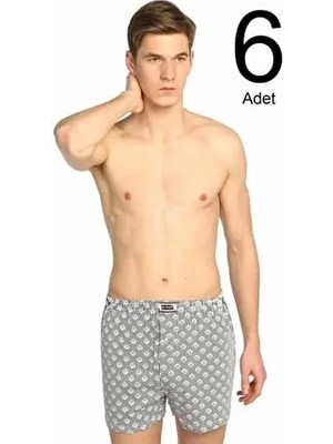 Seher Erkek Desenli Boxer 6'lı Paket Gri Renkli Dokuma Kumaş ELF568S0007CCM6 007