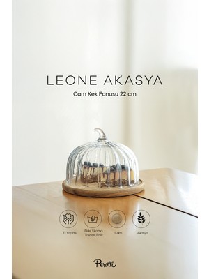 Leone Bal Kabağı Akasya Tabanlı Cam Kek Fanusu 22 cm