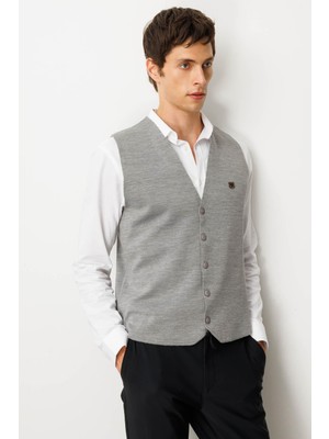 Desen Triko A.gri Erkek V Yaka Yün Yelek Normal Kalıp Astarsız Üretim Türkiye