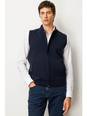 Erkek Hakim Yaka Çelik Örgü Yün Yelek K.lacivert