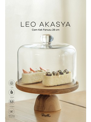 Leone Bal Kabağı Akasya Tabanlı Cam Kek Fanusu 28 cm Dev Boy