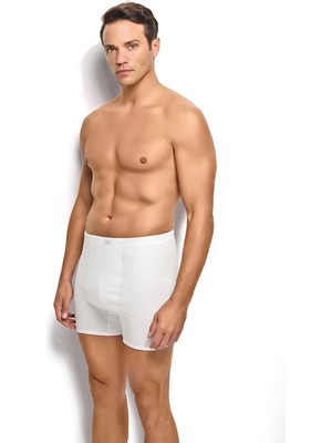 Jiber 102 Erkek Beyaz Pamuklu Paçalı Boxer