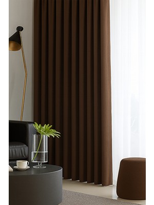Kahverengi Blackout, Işık Geçirmez, Karartma Perde, Pilesiz, Lüks, Tek Kanat, Güneşlik