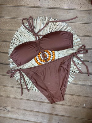 Kadın Likralı Esnek Boyundan Bağlamalı Ipli Straplez Şık Kaliteli Büzgü Ayarlı Bikini Takım