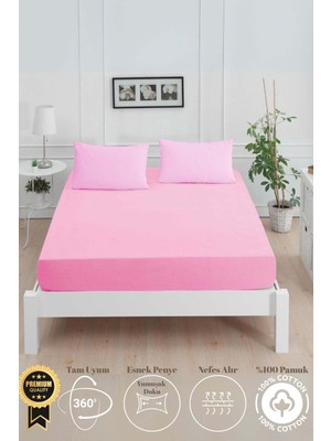 Mirava Premium %100 Pamuk Penye Lastikli Tek Kişilik Çarşaf Takımı (1 Yastık Kılıfı Dahil) Pembe 120X200CM