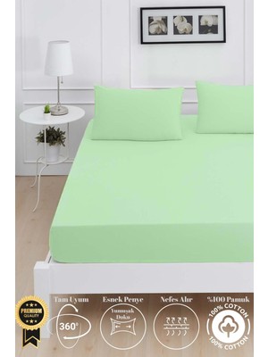 Mirava Premium %100 Pamuk Penye Lastikli Çift Kişilik Çarşaf Takımı (2 Yastık Kılıfı Dahil) Mint 180X200CM