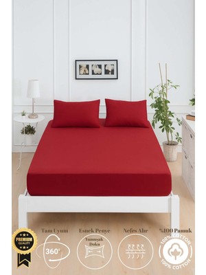 Mirava Premium %100 Pamuk Penye Lastikli Tek Kişilik Çarşaf Takımı (1 Yastık Kılıfı Dahil) Bordo 120X200CM