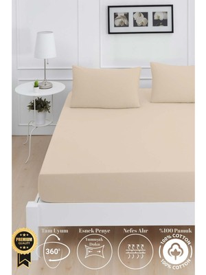 Mirava Premium %100 Pamuk Penye Lastikli Tek Kişilik Çarşaf Takımı (1 Yastık Kılıfı Dahil) Bej 120X200CM