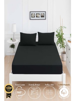 Mirava Premium %100 Pamuk Penye Lastikli Tek Kişilik Çarşaf Takımı (1 Yastık Kılıfı Dahil) Siyah 120X200CM