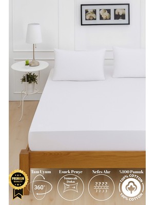 Mirava Premium %100 Pamuk Penye Lastikli Tek Kişilik Çarşaf Takımı (1 Yastık Kılıfı Dahil) Beyaz 120X200CM