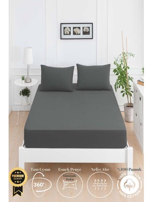 Mirava Premium %100 Pamuk Penye Lastikli Tek Kişilik Çarşaf Takımı (1 Yastık Kılıfı Dahil) Antrasit 120X200CM